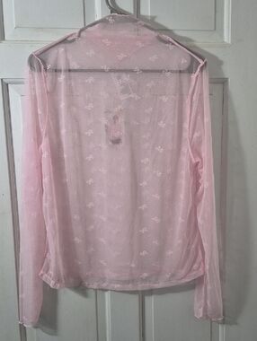 Serra Sheer Pink Long Sleeve Bow-Accent Blouse